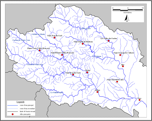 Réseau hydrographique des Gardons (des sources jusqu'au pont de Ners)