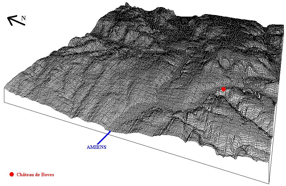 La région Boves avec un relief dont la hauteur a été multipliée par 5